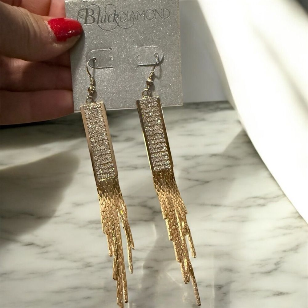 Black Diamond Gold Fringe Earrings